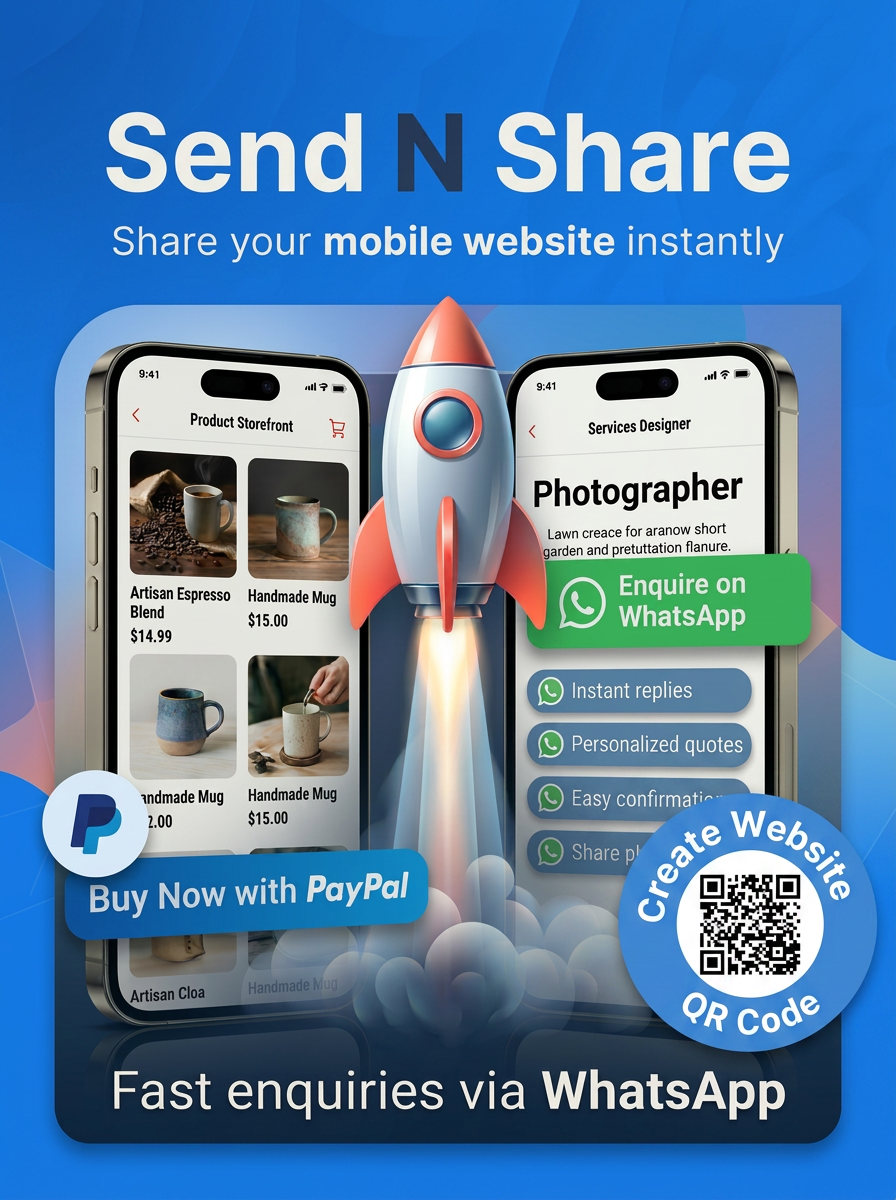 Send N Share Mobile Websites, Send and share paypal mobile website, send n share services whatsapp messages