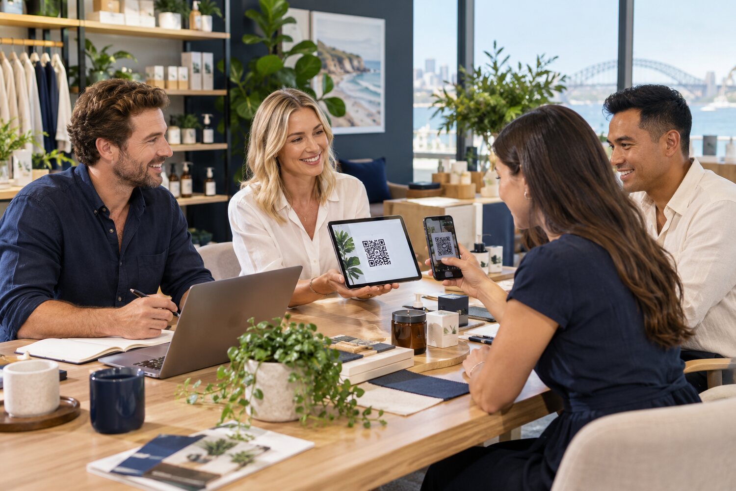 Business meeting using a QR code