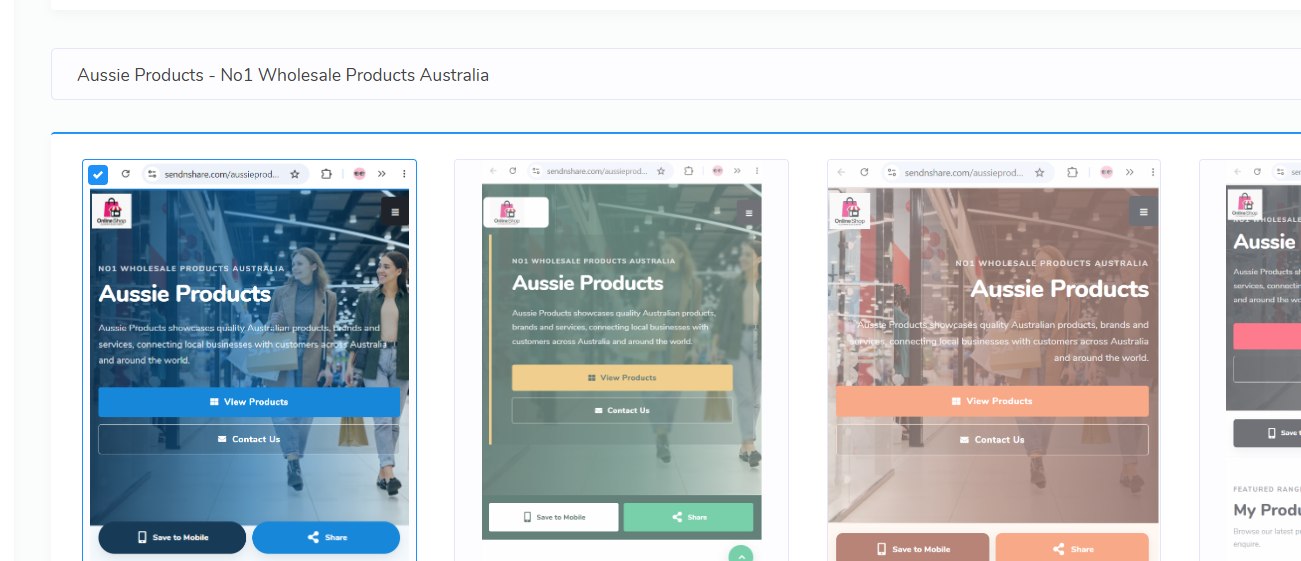 Actual Send N Share dashboard showing selectable theme thumbnails