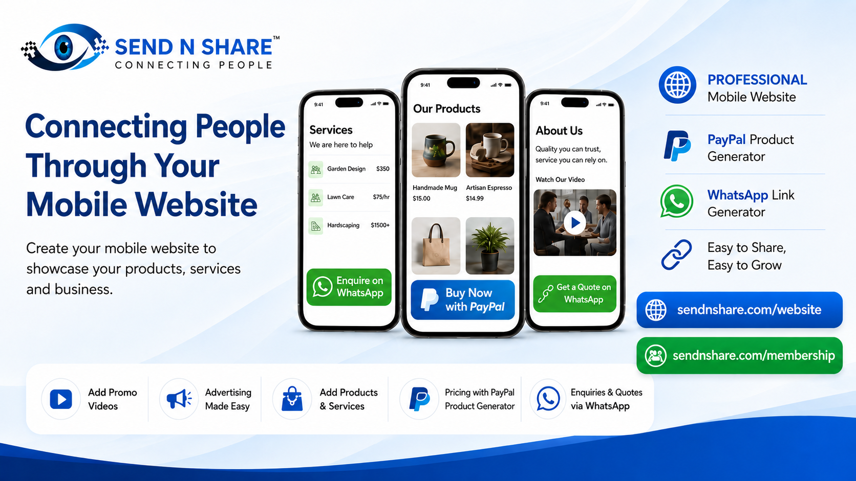 Send N Share connecting people through mobile websites services or products banner