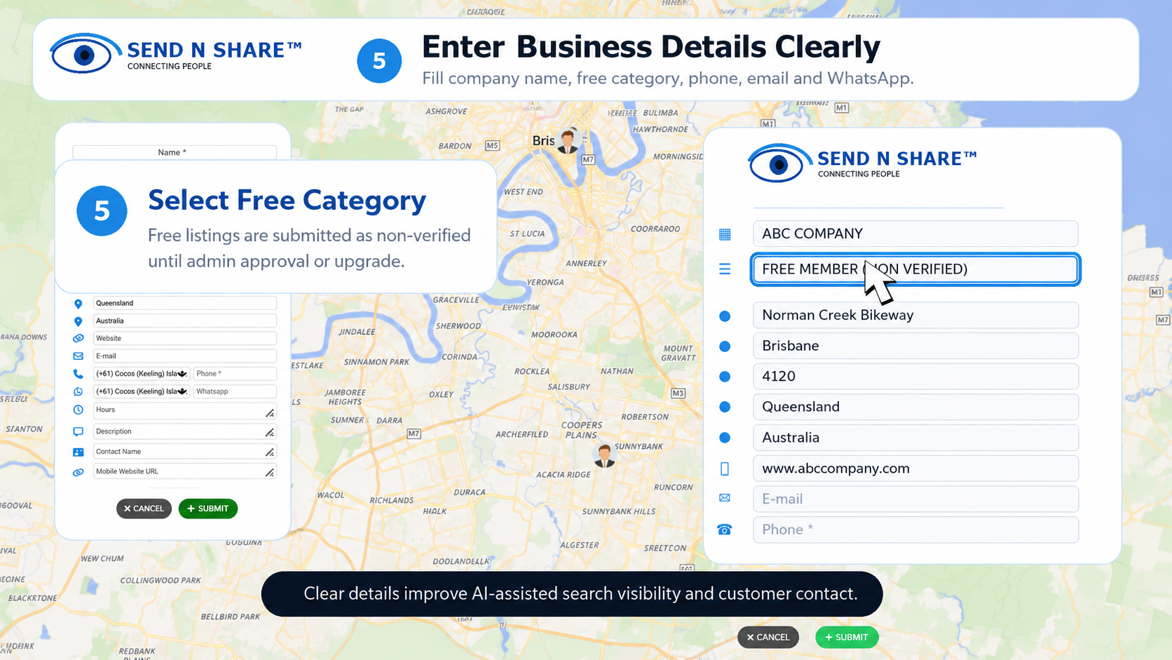 Send N Share add business listing demo